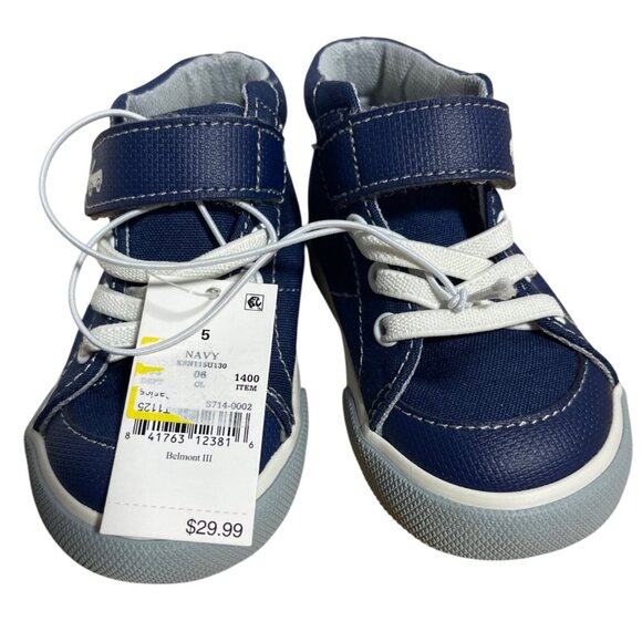 See Kai Run Basics Belmont III Navy Shoes Size 5 Toddler Durable Canvas High Top - Picture 7 of 11